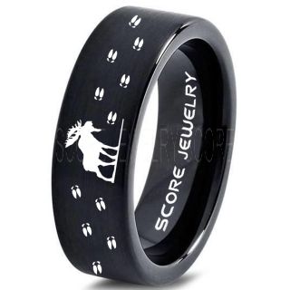 Moose Ring, Moose Hunting Ring, Black Tungsten Ring, Black Wedding Band, Hunting Ring, Moose Tracks Wedding Band, Moose Tracks Ring