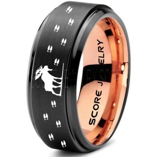 Moose Ring, Moose Hunting Ring, Black Tungsten Ring, Black Wedding Band, Hunting Ring, Moose Tracks Wedding Band, Moose Tracks Ring