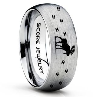 Moose Ring, Moose Hunting Ring, Silver Tungsten Ring, Silver Wedding Band, Hunting Ring, Moose Tracks Wedding Band, Moose Tracks Ring