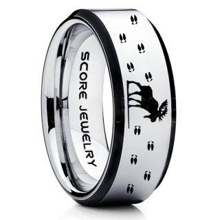 Moose Ring, Moose Hunting Ring, Silver Tungsten Ring, Silver Wedding Band, Hunting Ring, Moose Tracks Wedding Band, Moose Tracks Ring