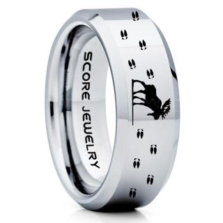 Moose Ring, Moose Hunting Ring, Silver Tungsten Ring, Silver Wedding Band, Hunting Ring, Moose Tracks Wedding Band, Moose Tracks Ring