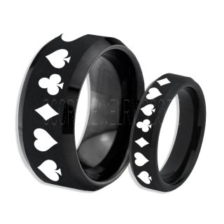 2 Piece Couple Set Poker Rings, Blackjack Rings, Casino Rings, Joker Rings, Joker Card Suit Rings, Poker Wedding Rings, Black Poker Rings, Card Suit Wedding Bands, 8mm Black Tungsten Rings