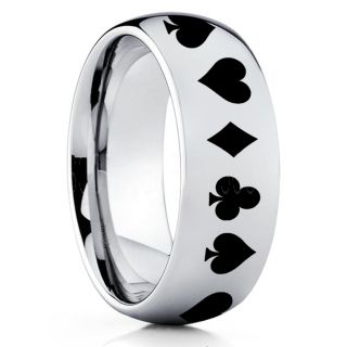 Poker Ring, Blackjack Ring, Casino Ring, Joker Ring, Joker Card Suit Ring, Poker Wedding Ring, Silver Poker Ring, Card Suit Wedding Band, 8mm Silver Tungsten Ring