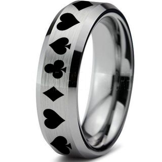 Poker Ring, Blackjack Ring, Casino Ring, Joker Ring, Joker Card Suit Ring, Poker Wedding Ring, Silver Poker Ring, Card Suit Wedding Band, 6mm Silver Tungsten Ring