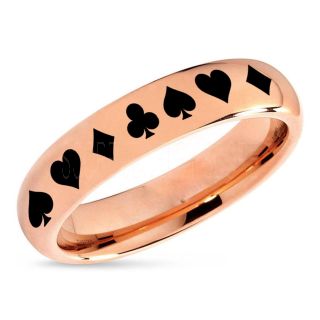 Poker Ring, Blackjack Ring, Casino Ring, Joker Ring, Joker Card Suit Ring, Poker Wedding Ring, 14K Rose Gold Poker Ring, Card Suit Wedding Band, 6mm Rose Gold Tungsten Ring