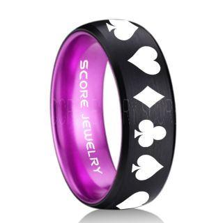 Poker Ring, Blackjack Ring, Casino Ring, Joker Ring, Joker Card Suit Ring, Poker Wedding Ring, Black Poker Ring, Card Suit Wedding Band, 8mm Black Tungsten Ring