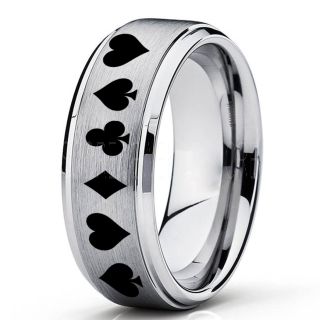 Poker Ring, Blackjack Ring, Casino Ring, Joker Ring, Joker Card Suit Ring, Poker Wedding Ring, Silver Poker Ring, Card Suit Wedding Band, 8mm Silver Tungsten Ring