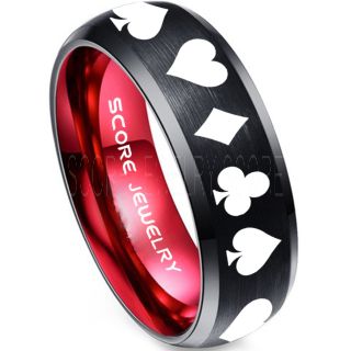 Poker Ring, Blackjack Ring, Casino Ring, Joker Ring, Joker Card Suit Ring, Poker Wedding Ring, Black Poker Ring, Card Suit Wedding Band, 8mm Black Tungsten Ring