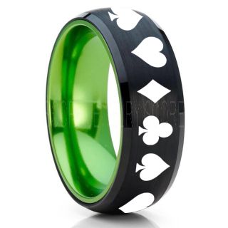 Poker Ring, Blackjack Ring, Casino Ring, Joker Ring, Joker Card Suit Ring, Poker Wedding Ring, Black Poker Ring, Card Suit Wedding Band, 8mm Black Tungsten Ring