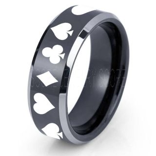 Poker Ring, Blackjack Ring, Casino Ring, Joker Ring, Joker Card Suit Ring, Poker Wedding Ring, Black Poker Ring, Card Suit Wedding Band, 8mm Black Tungsten Ring