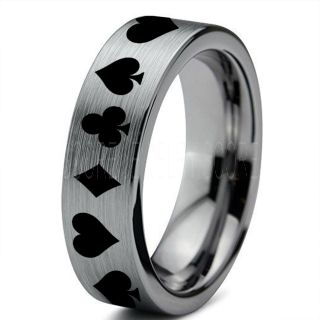 Poker Ring, Blackjack Ring, Casino Ring, Joker Ring, Joker Card Suit Ring, Poker Wedding Ring, Silver Poker Ring, Card Suit Wedding Band, 6mm Silver Tungsten Ring