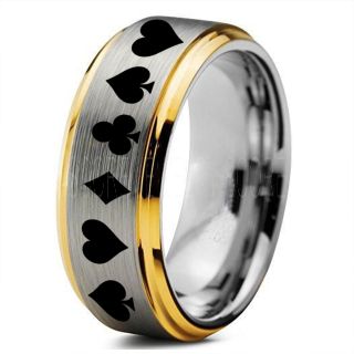 Poker Ring, Blackjack Ring, Casino Ring, Joker Ring, Joker Card Suit Ring, Poker Wedding Ring, Silver Poker Ring, Card Suit Wedding Band, 8mm Silver Tungsten Ring