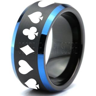 Poker Ring, Blackjack Ring, Casino Ring, Joker Ring, Joker Card Suit Ring, Poker Wedding Ring, Black Poker Ring, Card Suit Wedding Band, 10mm Black Tungsten Ring