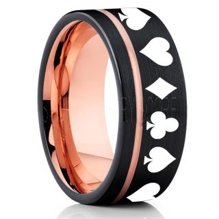 Poker Ring, Blackjack Ring, Casino Ring, Joker Ring, Joker Card Suit Ring, Poker Wedding Ring, Black Poker Ring, Card Suit Wedding Band, 8mm Black Tungsten Ring