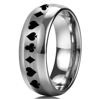 Poker Ring, Blackjack Ring, Casino Ring, Joker Ring, Joker Card Suit Ring, Poker Wedding Ring, Silver Poker Ring, Card Suit Wedding Band, 8mm Silver Tungsten Ring