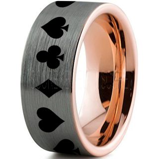 Poker Ring, Blackjack Ring, Casino Ring, Joker Ring, Joker Card Suit Ring, Poker Wedding Ring, Silver Poker Ring, Card Suit Wedding Band, 10mm Silver Tungsten Ring