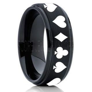 Poker Ring, Blackjack Ring, Casino Ring, Joker Ring, Joker Card Suit Ring, Poker Wedding Ring, Black Poker Ring, Card Suit Wedding Band, 8mm Black Tungsten Ring