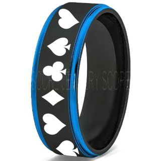 Poker Ring, Blackjack Ring, Casino Ring, Joker Ring, Joker Card Suit Ring, Poker Wedding Ring, Black Poker Ring, Card Suit Wedding Band, 8mm Black Tungsten Ring