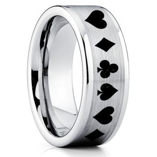 Poker Ring, Blackjack Ring, Casino Ring, Joker Ring, Joker Card Suit Ring, Poker Wedding Ring, Silver Poker Ring, Card Suit Wedding Band, 8mm Silver Tungsten Ring