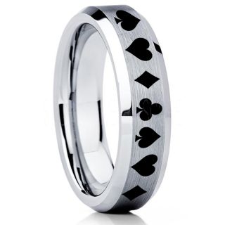 Poker Ring, Blackjack Ring, Casino Ring, Joker Ring, Joker Card Suit Ring, Poker Wedding Ring, Silver Poker Ring, Card Suit Wedding Band, 6mm Silver Tungsten Ring