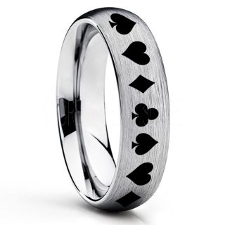 Poker Ring, Blackjack Ring, Casino Ring, Joker Ring, Joker Card Suit Ring, Poker Wedding Ring, Silver Poker Ring, Card Suit Wedding Band, 6mm Silver Tungsten Ring