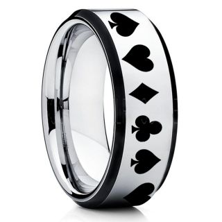 Poker Ring, Blackjack Ring, Casino Ring, Joker Ring, Joker Card Suit Ring, Poker Wedding Ring, Silver Poker Ring, Card Suit Wedding Band, 8mm Silver Tungsten Ring