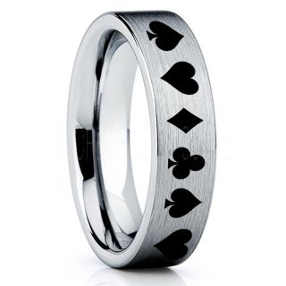 Poker Ring, Blackjack Ring, Casino Ring, Joker Ring, Joker Card Suit Ring, Poker Wedding Ring, Silver Poker Ring, Card Suit Wedding Band, 6mm Silver Tungsten Ring