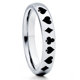 Poker Ring, Blackjack Ring, Casino Ring, Joker Ring, Joker Card Suit Ring, Poker Wedding Ring, Silver Poker Ring, Card Suit Wedding Band, 4mm Silver Tungsten Ring