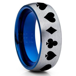 Poker Ring, Blackjack Ring, Casino Ring, Joker Ring, Joker Card Suit Ring, Poker Wedding Ring, Silver Poker Ring, Card Suit Wedding Band, 8mm Silver Tungsten Ring