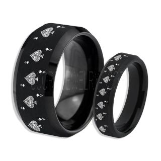 2 Piece Couple Set Ace of Spades Rings, Poker Rings, Blackjack Rings, Casino Rings, Joker Rings, Joker Card Suit Rings, Poker Wedding Rings, Black Poker Rings, Card Suit Wedding Bands