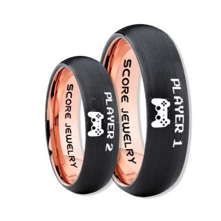 Player 1 Player 2 Rings, Gamer Rings, Black Tungsten Rings, Black Wedding Bands, Couple Ring Set Gamer Rings, Black Tungsten Bands