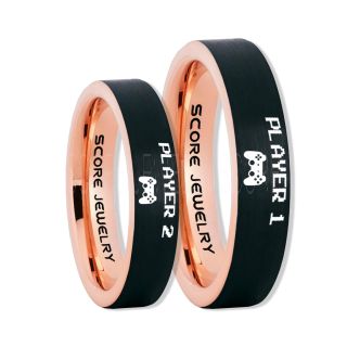 Player 1 Player 2 Rings, Gamer Rings, Black Tungsten Rings, Black Wedding Bands, Couple Ring Set Gamer Rings, Black Tungsten Bands