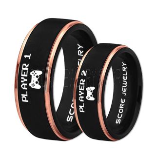 Player 1 Player 2 Rings, Gamer Rings, Black Tungsten Rings, Black Wedding Bands, Couple Ring Set Gamer Rings, Black Tungsten Bands