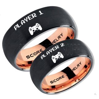 Player 1 Player 2 Rings, Gamer Rings, Black Tungsten Rings, Black Wedding Bands, Couple Ring Set Gamer Rings, Black Tungsten Bands