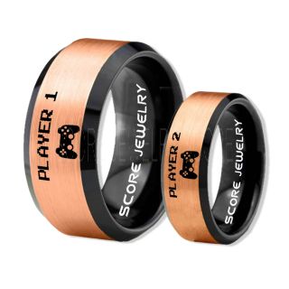 Player 1 Player 2 Rings, Gamer Rings, Black Tungsten Rings, Black Wedding Bands, Couple Ring Set Gamer Rings, Black Tungsten Bands