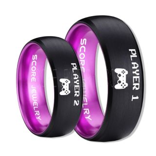 Player 1 Player 2 Rings, Gamer Rings, Black Tungsten Rings, Black Wedding Bands, Couple Ring Set Gamer Rings, Black Tungsten Bands