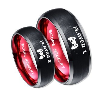 Player 1 Player 2 Rings, Gamer Rings, Black Tungsten Rings, Black Wedding Bands, Couple Ring Set Gamer Rings, Black Tungsten Bands