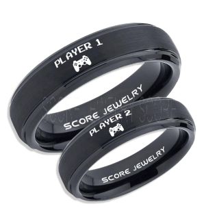 Player 1 Player 2 Rings, Gamer Rings, Black Tungsten Rings, Black Wedding Bands, Couple Ring Set Gamer Rings, Black Tungsten Bands