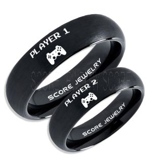 Player 1 Player 2 Rings, Gamer Rings, Black Tungsten Rings, Black Wedding Bands, Couple Ring Set Gamer Rings, Black Tungsten Bands