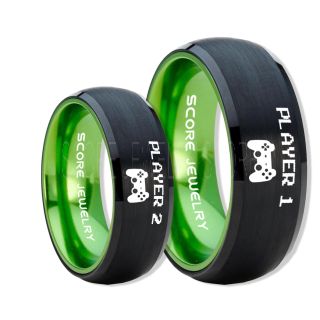 Player 1 Player 2 Rings, Gamer Rings, Black Tungsten Rings, Black Wedding Bands, Couple Ring Set Gamer Rings, Black Tungsten Bands