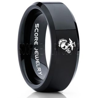 Marines Ring, United States Marine Corps Ring, 8mm Black Tungsten Ring, Black Wedding Band, Black Tungsten Band, Military Ring, United States Marine Corps