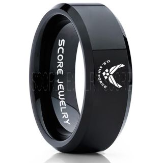 U.S. Air Force Ring, U.S. Air Force Wedding Ring, 8mm Black Tungsten Ring, Black Wedding Band, Black Tungsten Band, Military Ring, U.S. Air Force