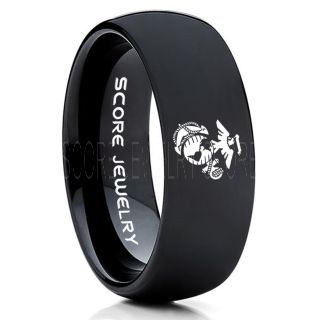 Marines Ring, United States Marine Corps Ring, 8mm Black Tungsten Ring, Black Wedding Band, Black Tungsten Band, Military Ring, United States Marine Corps