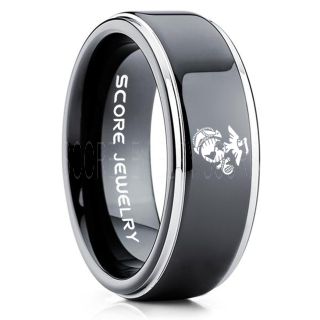 Marines Ring, United States Marine Corps Ring, 8mm Black Tungsten Ring, Black Wedding Band, Black Tungsten Band, Military Ring, United States Marine Corps