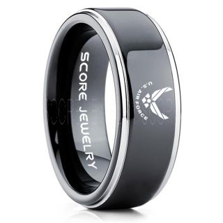 U.S. Air Force Ring, U.S. Air Force Wedding Ring, 8mm Black Tungsten Ring, Black Wedding Band, Black Tungsten Band, Military Ring, U.S. Air Force