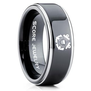 Coast Guard Ring, United States Coast Guard Ring, 8mm Black Tungsten Ring, Black Wedding Band, Black Tungsten Band, Military Ring,  United States Coast Guard