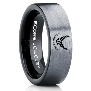 U.S. Air Force Ring, U.S. Air Force Wedding Ring, 8mm Black Tungsten Ring, Black Wedding Band, Black Tungsten Band, Military Ring, U.S. Air Force