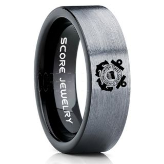 Coast Guard Ring, United States Coast Guard Ring, 8mm Black Tungsten Ring, Black Wedding Band, Black Tungsten Band, Military Ring,  United States Coast Guard
