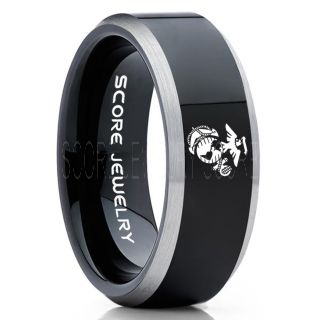 Marines Ring, United States Marine Corps Ring, 8mm Black Tungsten Ring, Black Wedding Band, Black Tungsten Band, Military Ring, United States Marine Corps