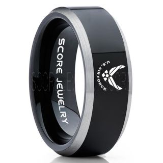 U.S. Air Force Ring, U.S. Air Force Wedding Ring, 8mm Black Tungsten Ring, Black Wedding Band, Black Tungsten Band, Military Ring, U.S. Air Force